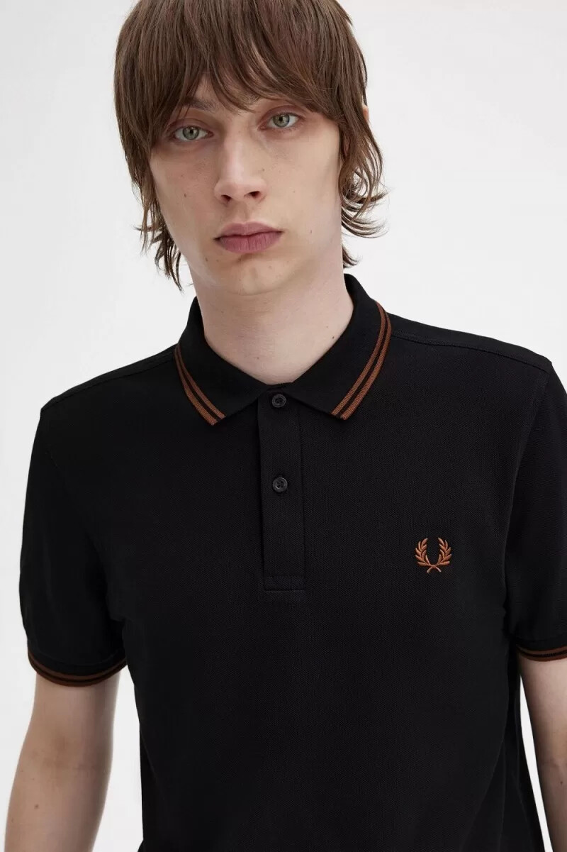 fred perry m3600 herrskjorta svart whiskybrun