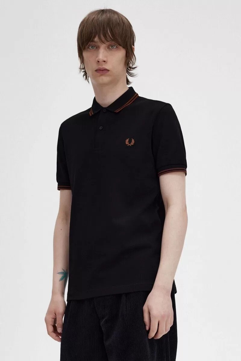 fred perry m3600 herrskjorta svart whiskybrun