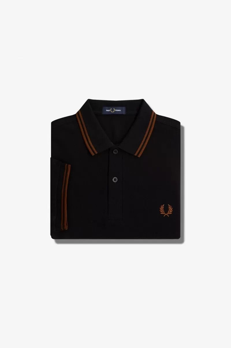 fred perry m3600 herrskjorta svart whiskybrun