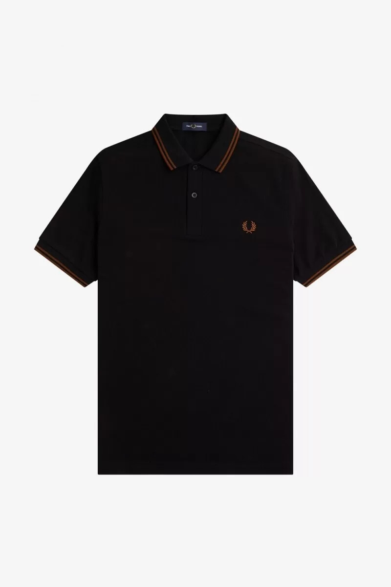 fred perry m3600 herrskjorta svart whiskybrun