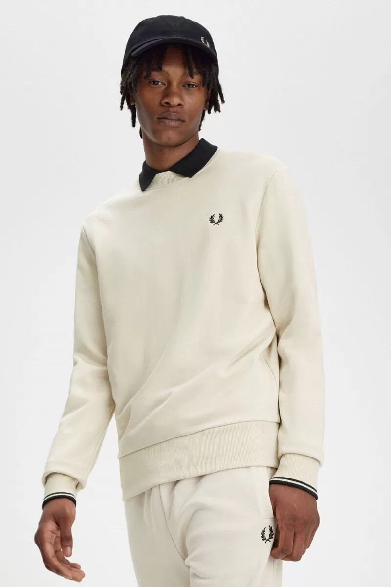 fred perry rund neck herrtröjor havregryn svart