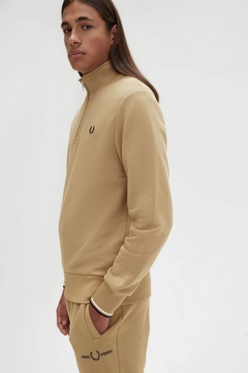 fred perry herrtröjor med halv dragkedja grön