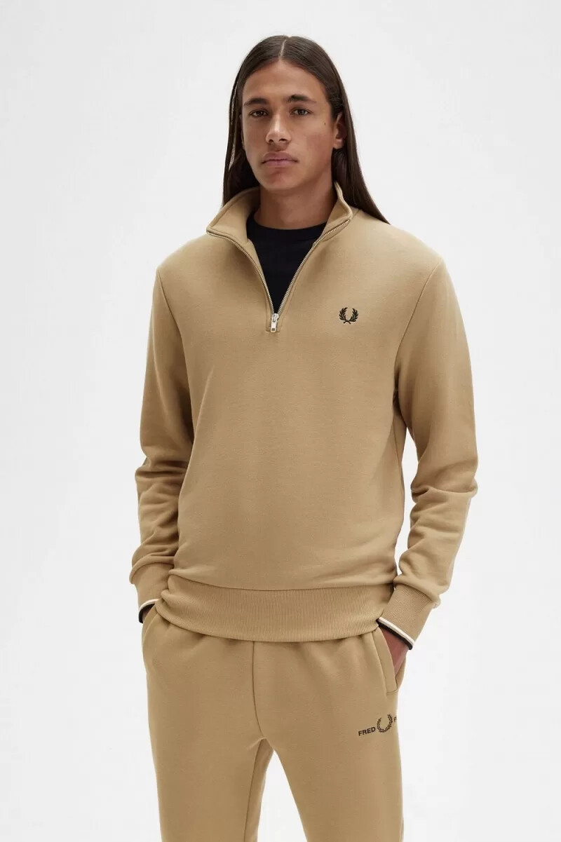 fred perry herrtröjor med halv dragkedja grön