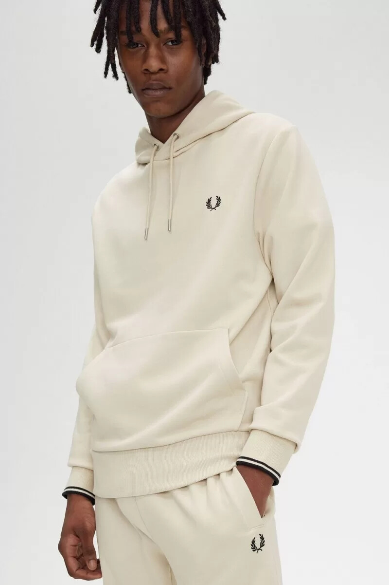 fred perry tipped hooded herrtröjor havregrynssvarta