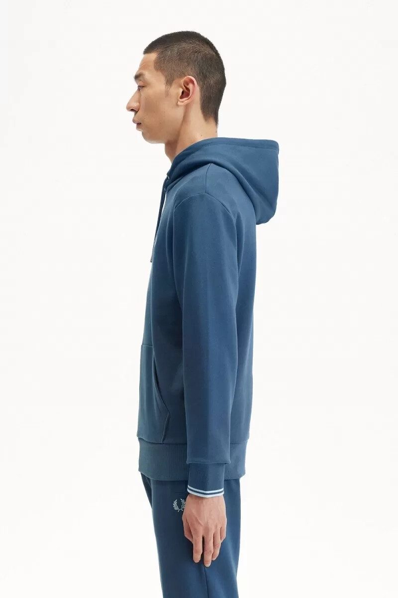 fred perry tipped hooded herrtröjor midnattsblå ljus aqua