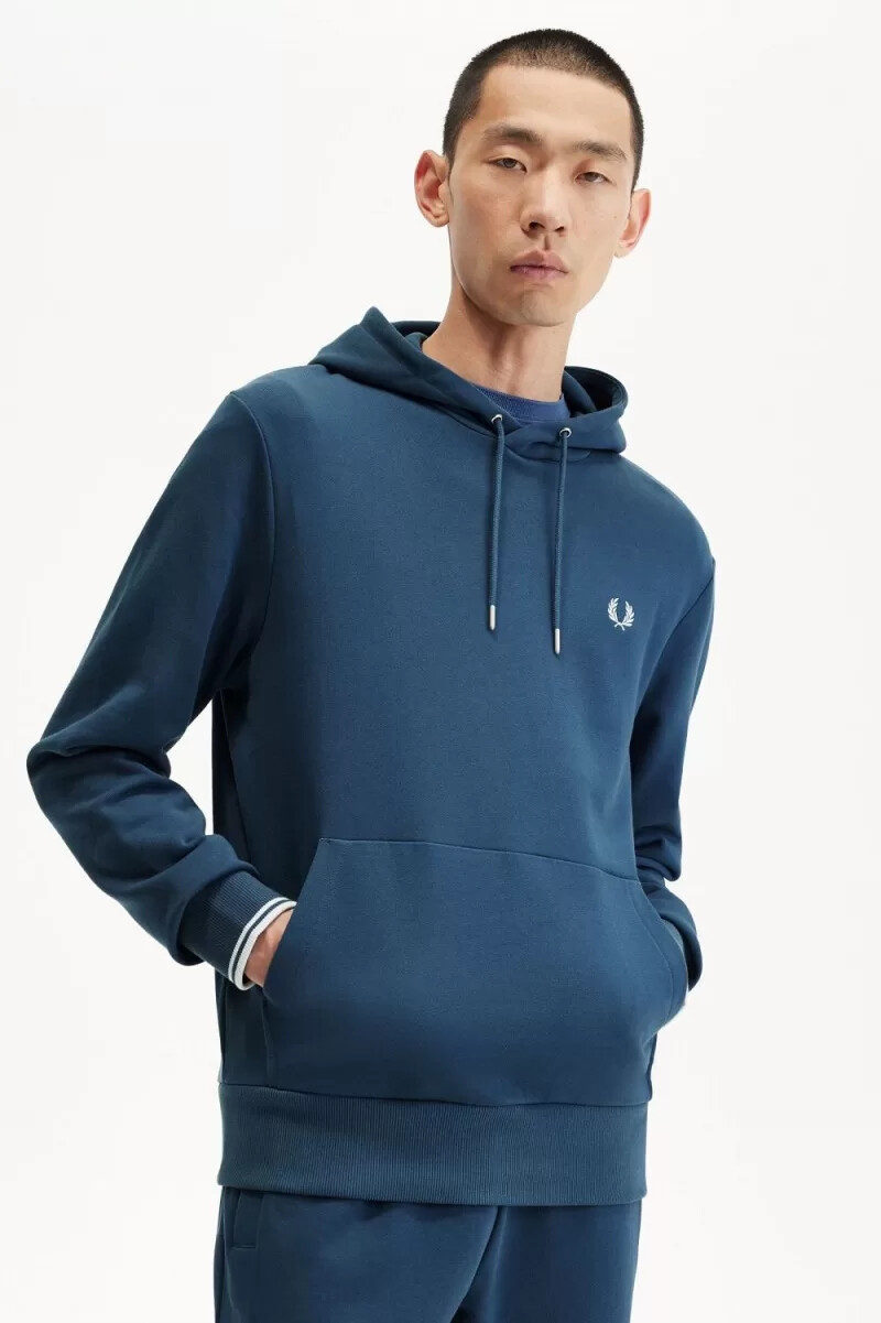 fred perry tipped hooded herrtröjor midnattsblå ljus aqua