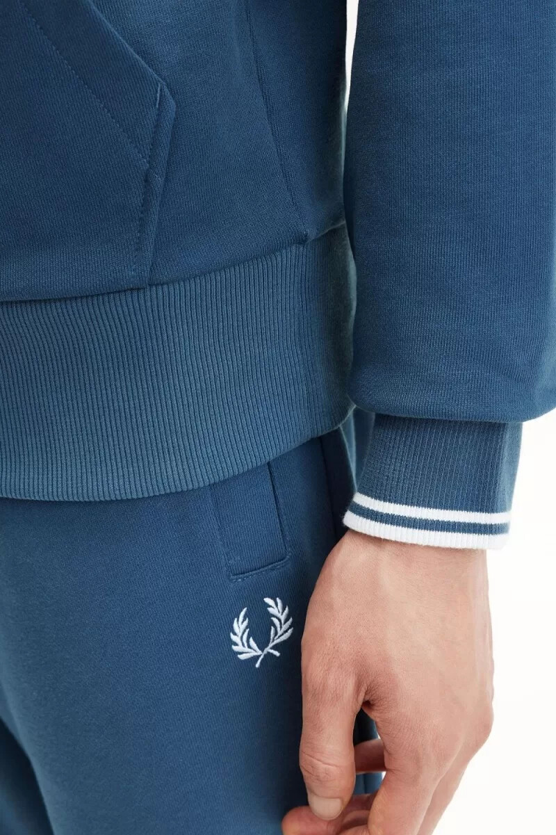 fred perry tipped hooded herrtröjor midnattsblå ljus aqua