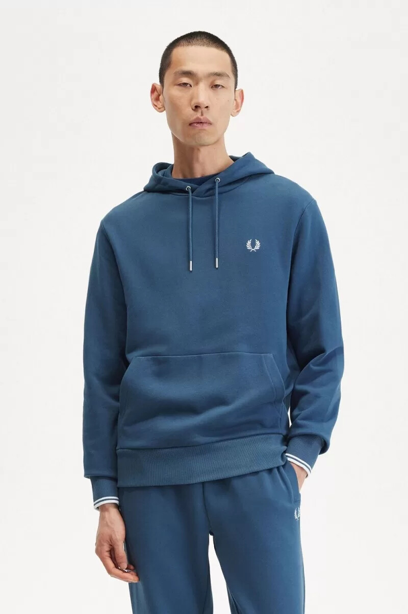 fred perry tipped hooded herrtröjor midnattsblå ljus aqua