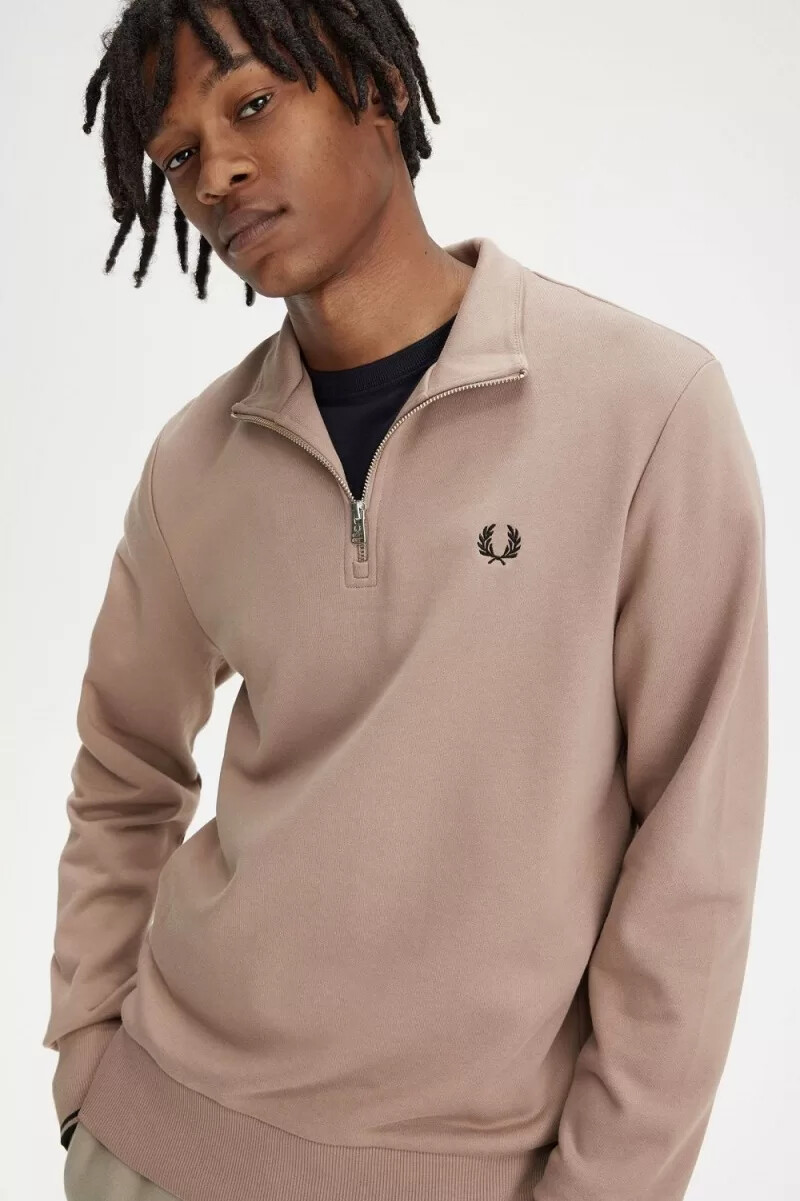 fred perry herrtröjor med halv dragkedja mörkrosa svarta