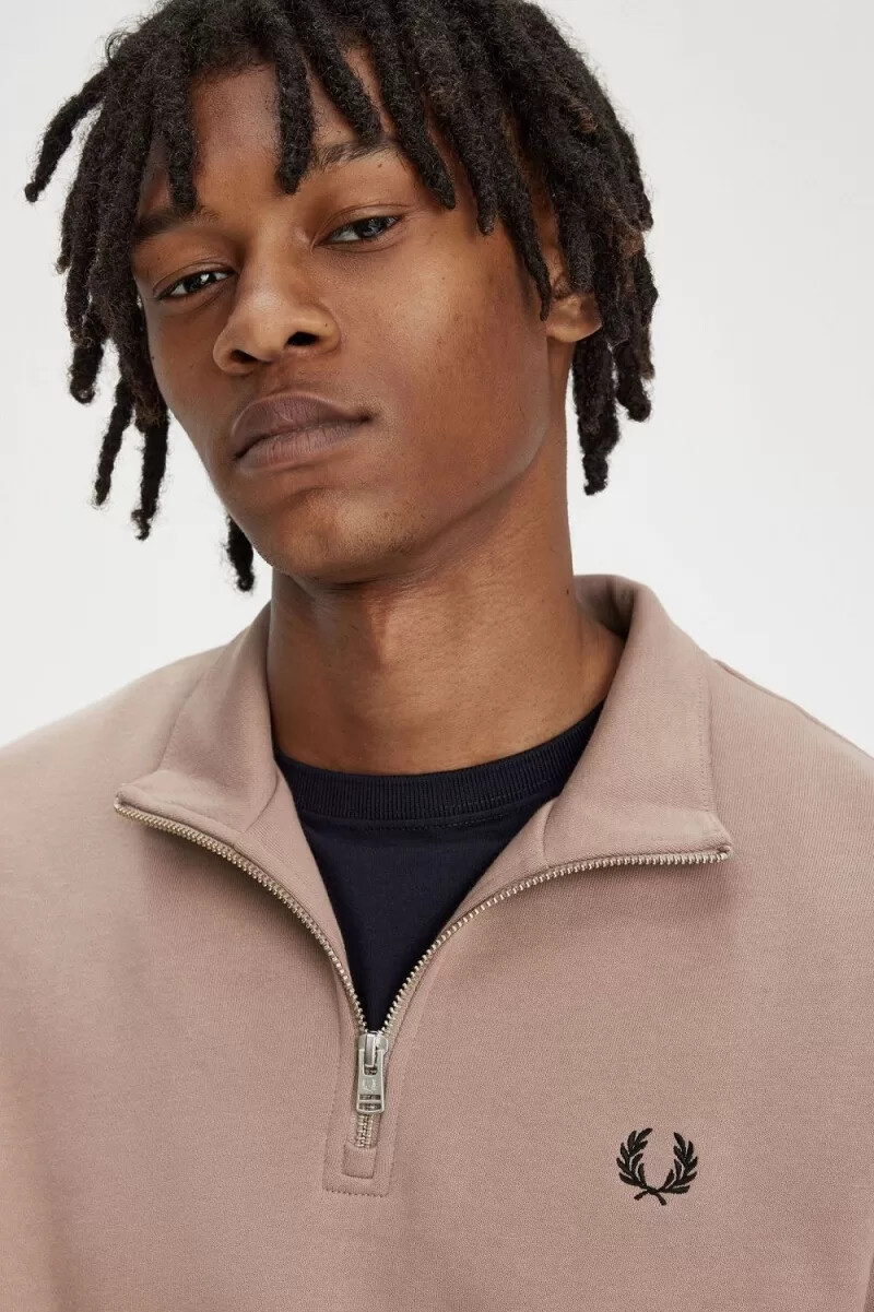 fred perry herrtröjor med halv dragkedja mörkrosa svarta