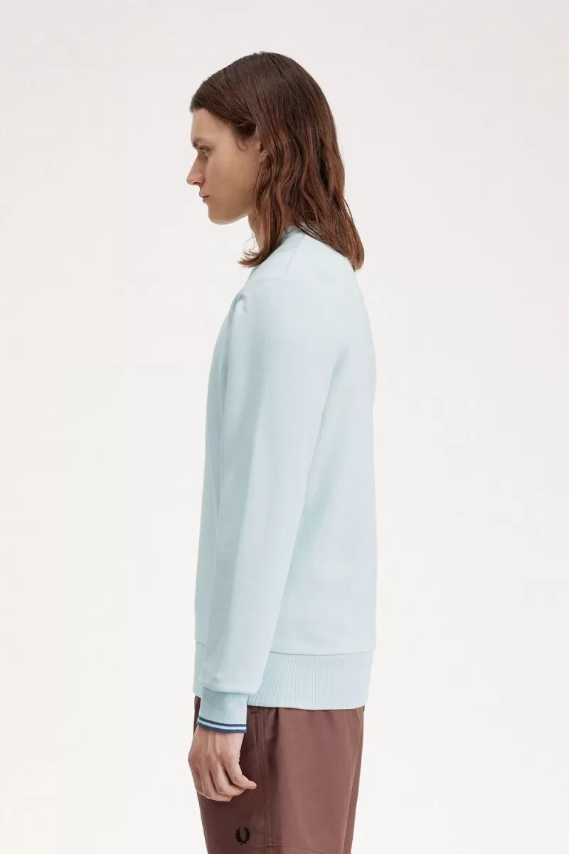 fred perry crew neck herrtröjor ljus aqua midnattsblå