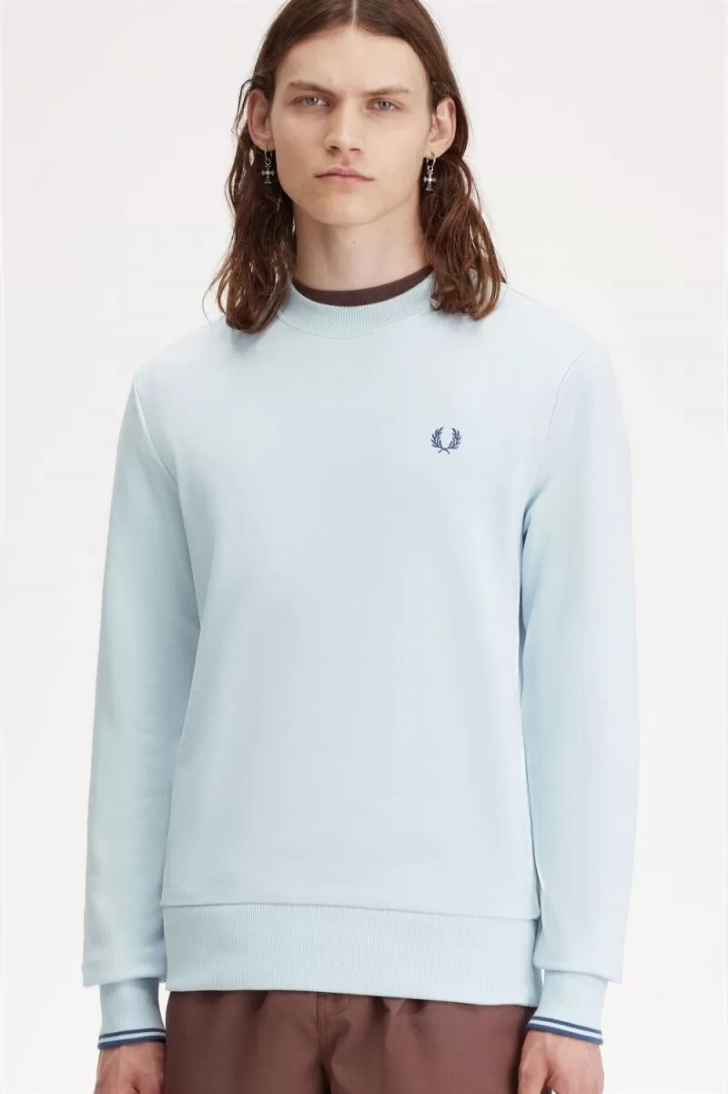 fred perry crew neck herrtröjor ljus aqua midnattsblå