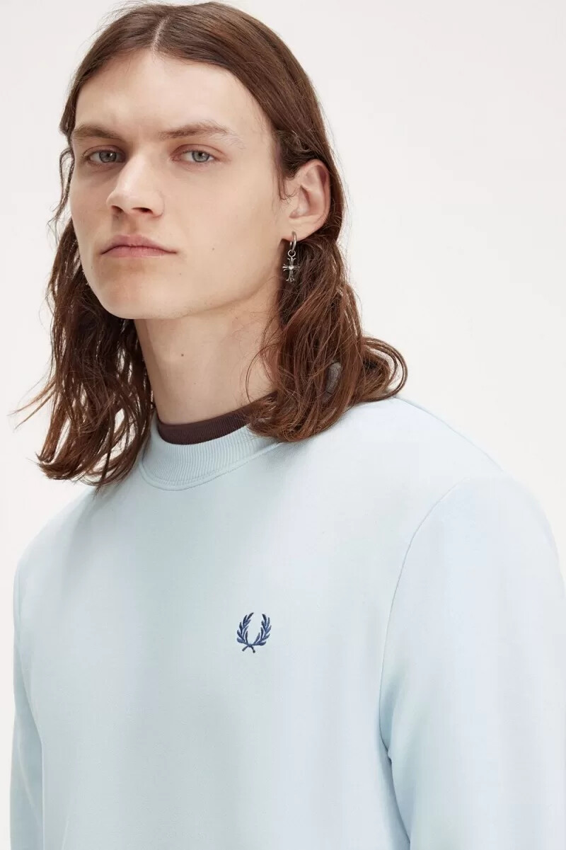fred perry crew neck herrtröjor ljus aqua midnattsblå