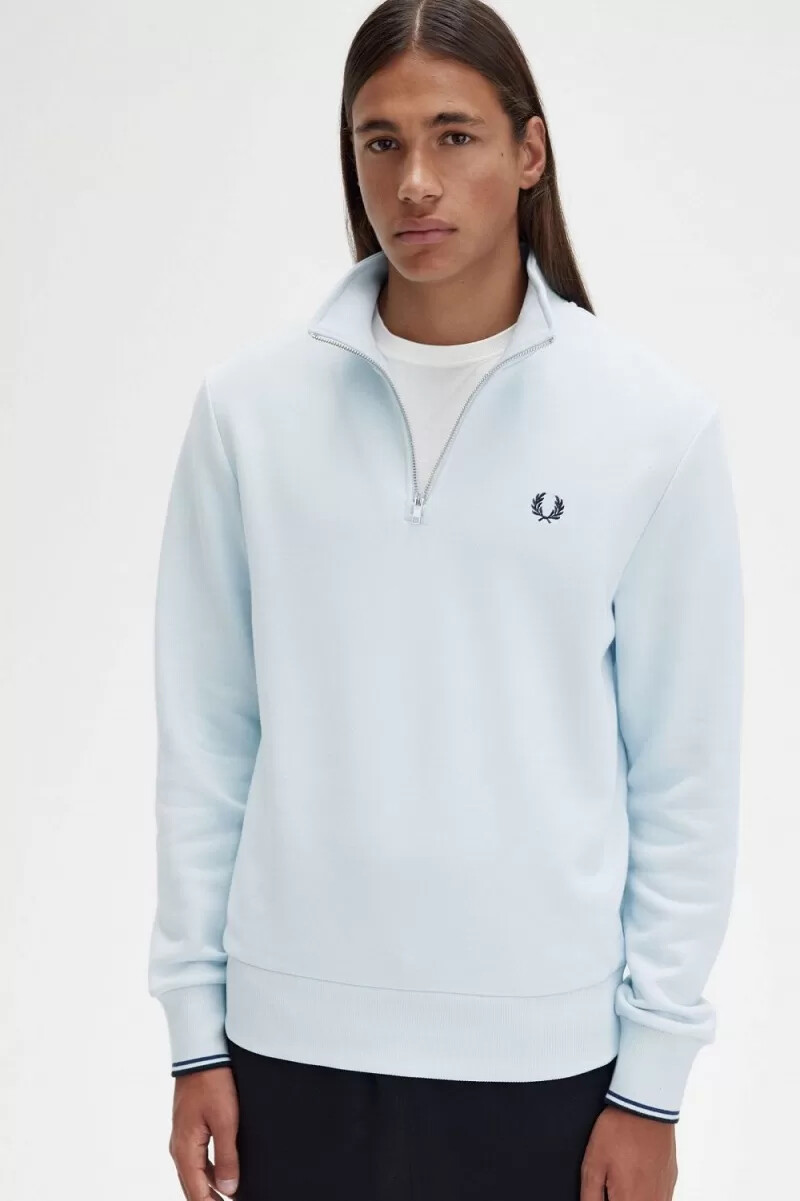 fred perry herrtröjor med halv dragkedja ljusblå