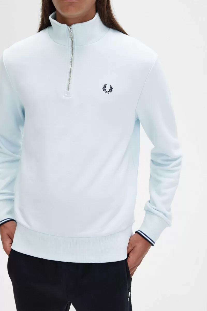 fred perry herrtröjor med halv dragkedja ljusblå