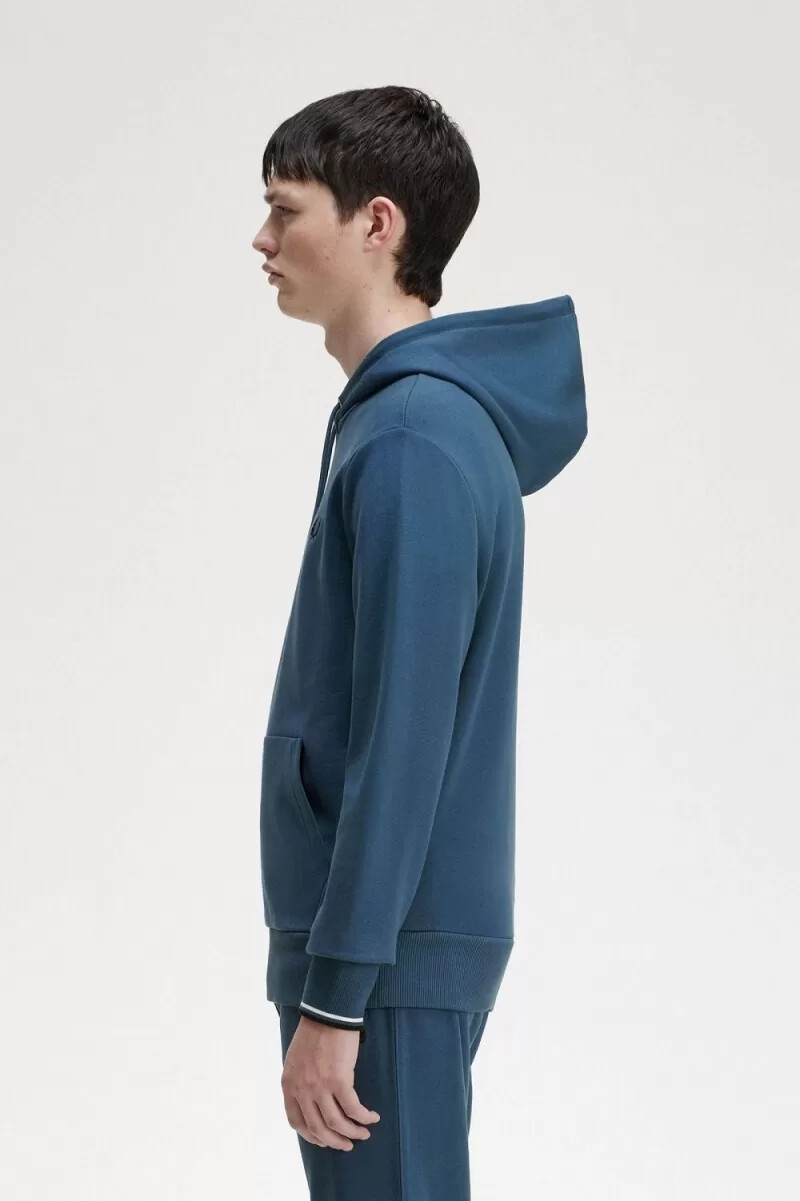 fred perry tipped hooded herrtröjor midnattsblå