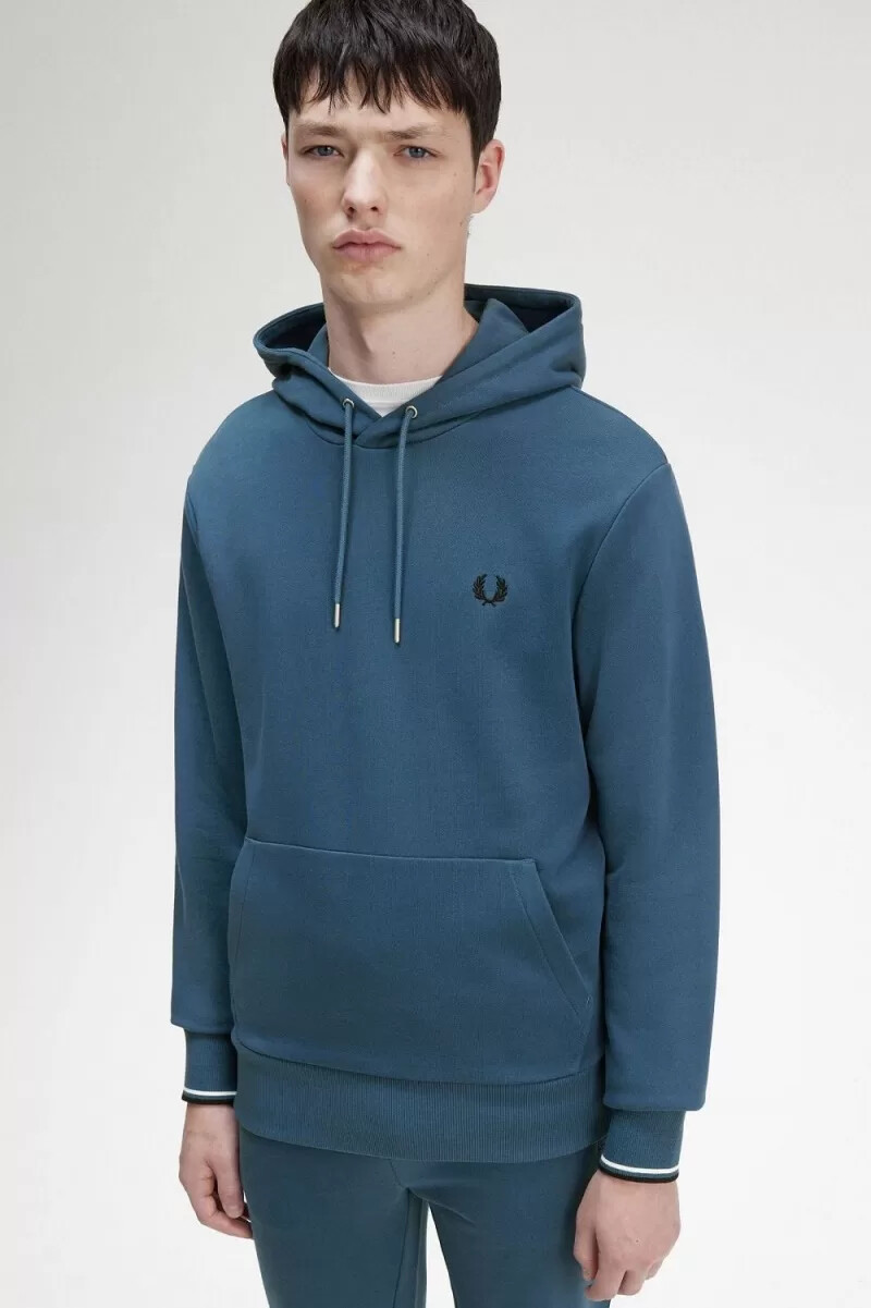 fred perry tipped hooded herrtröjor midnattsblå