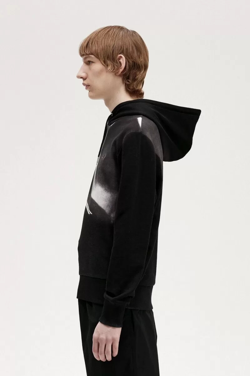 fred perry rave graphic hooded herrtröjor svarta