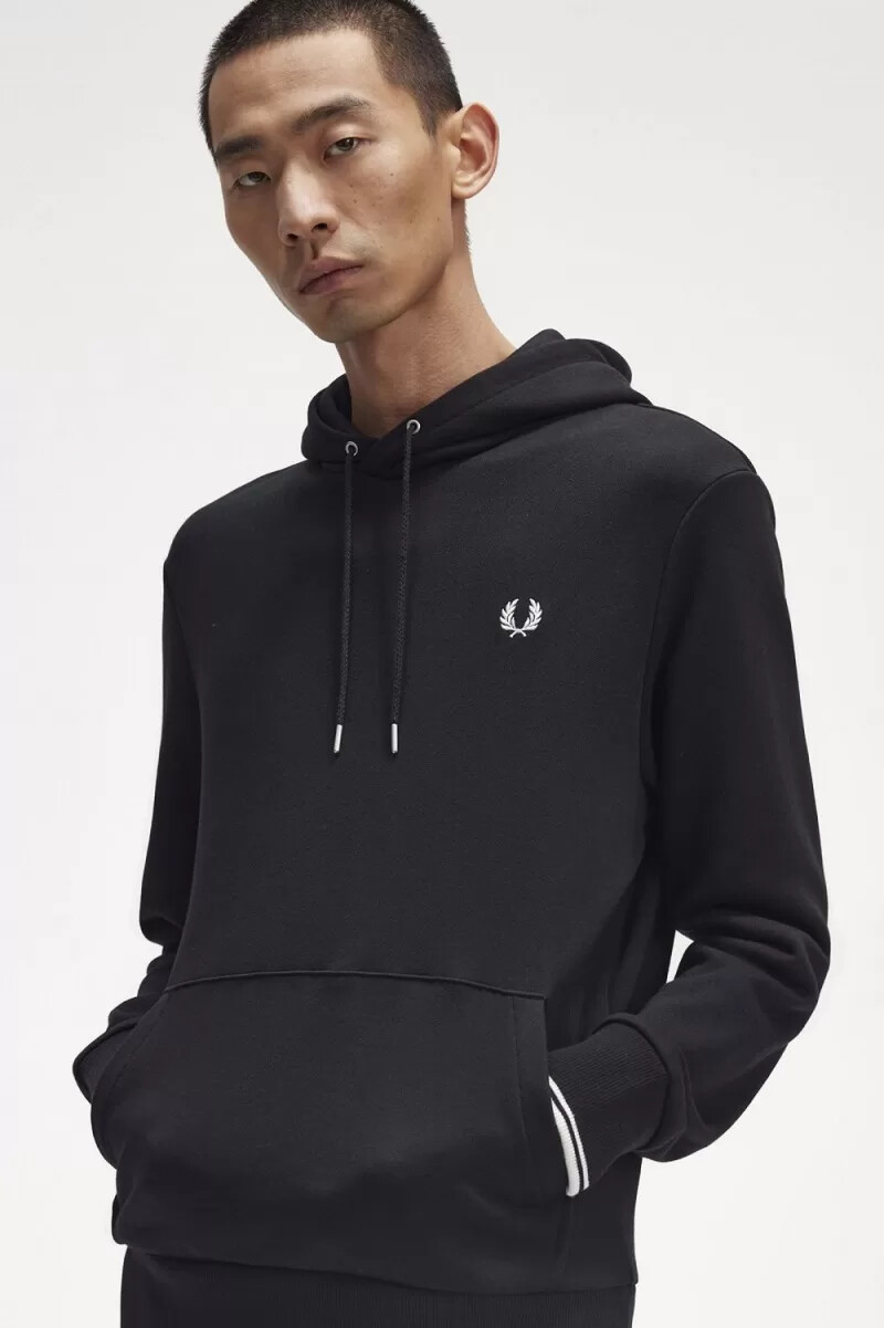 fred perry tipped hooded herrtröjor svarta