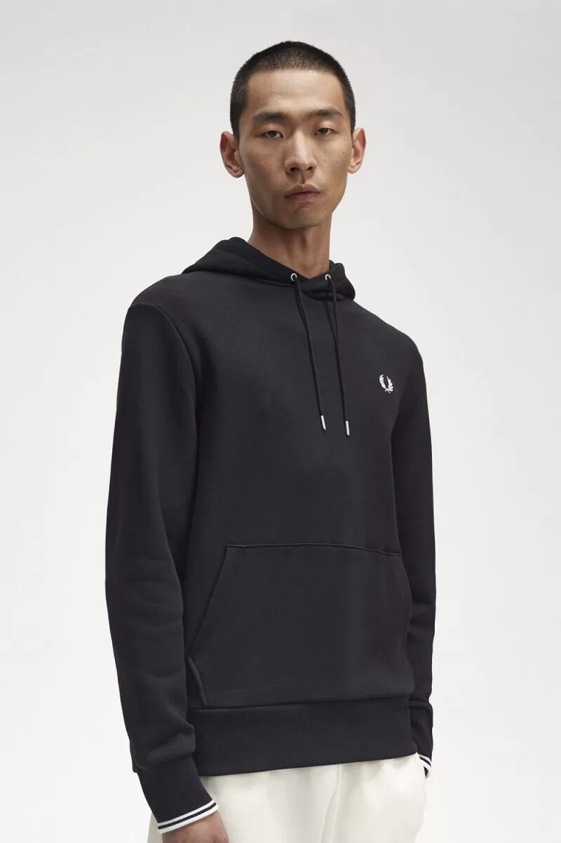 fred perry tipped hooded herrtröjor svarta