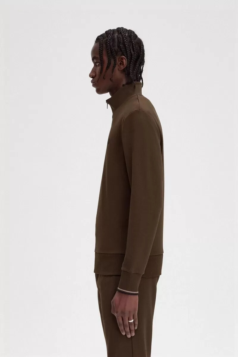 fred perry herrtröjor med halv dragkedja burnt tobacco