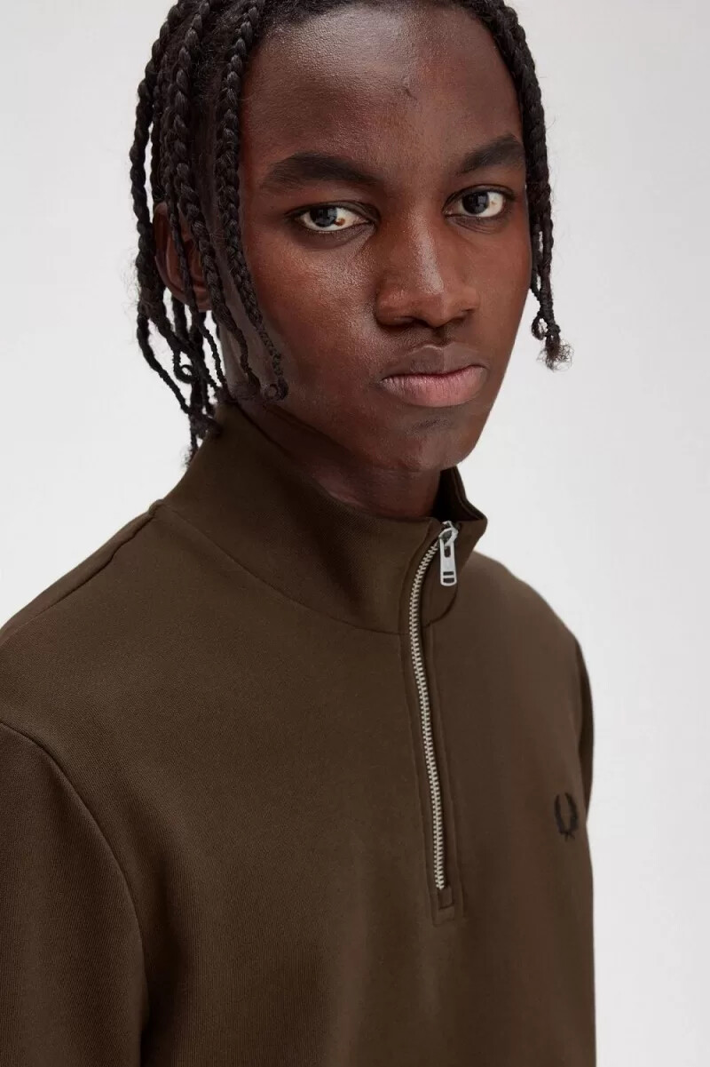 fred perry herrtröjor med halv dragkedja burnt tobacco
