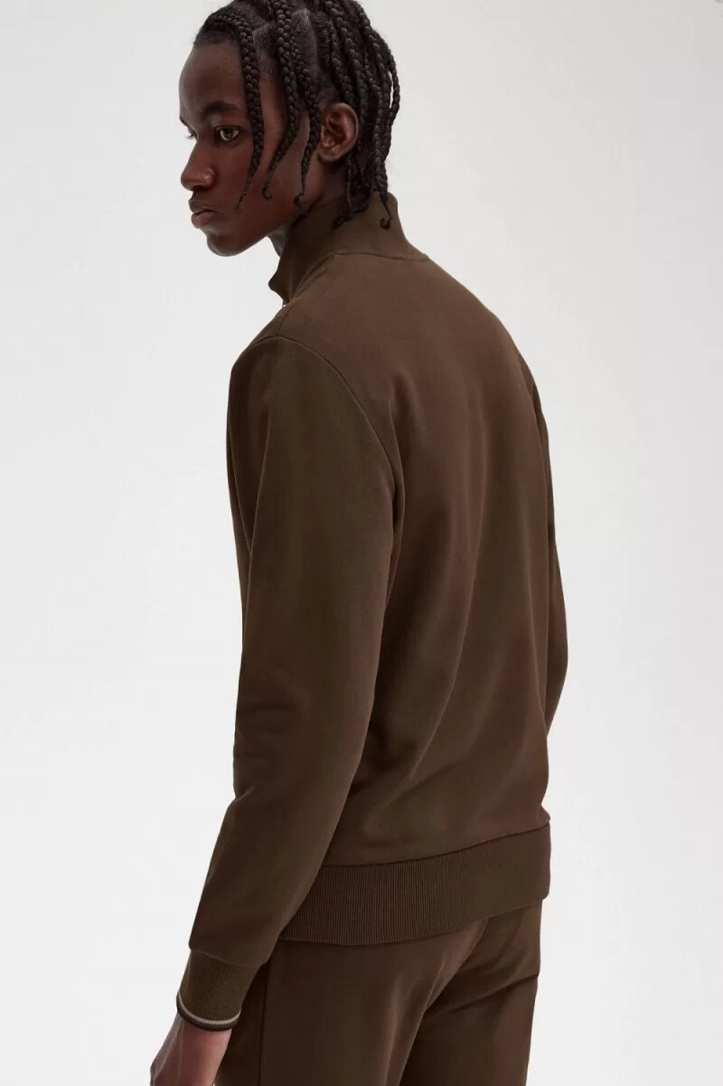 fred perry herrtröjor med halv dragkedja burnt tobacco