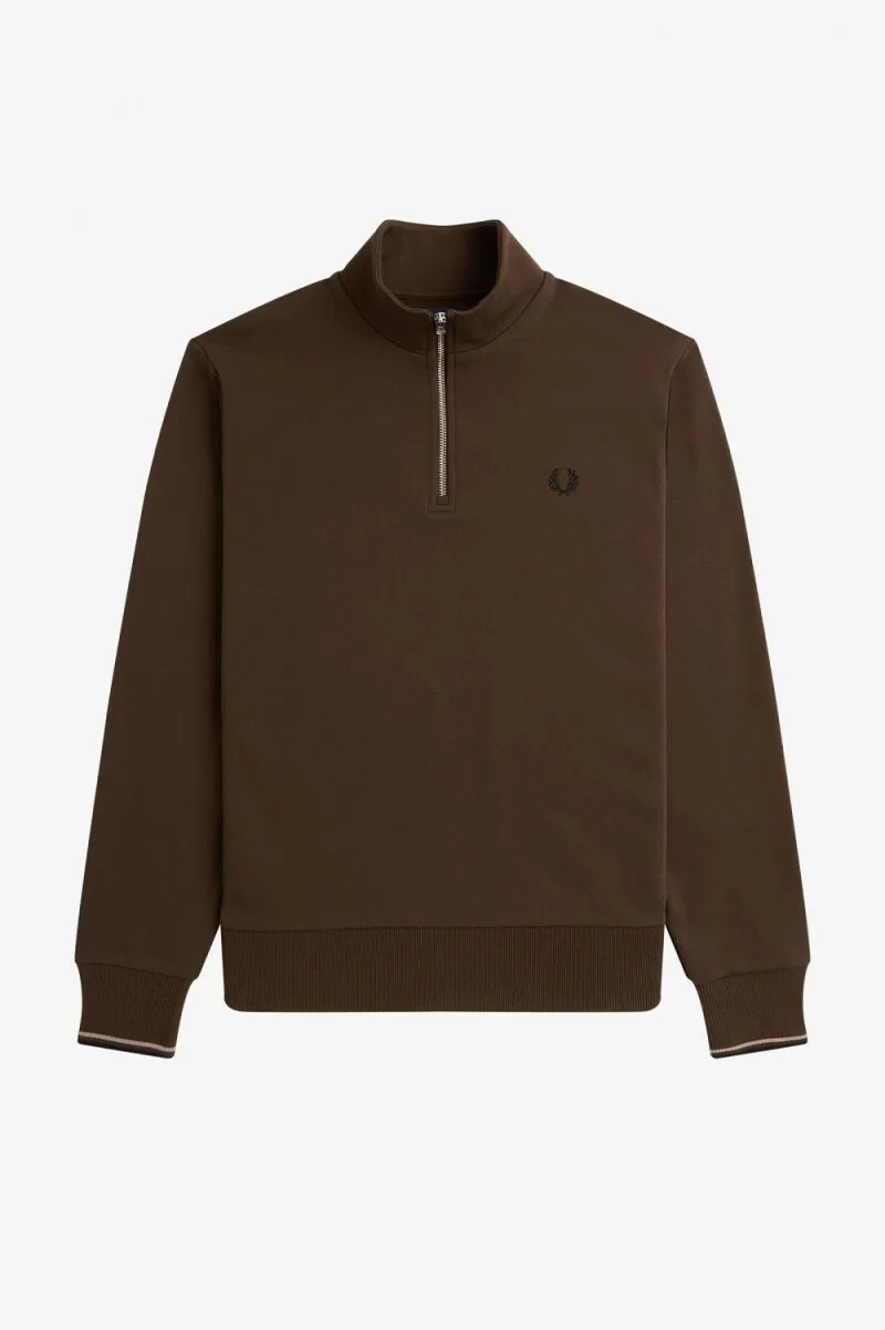 fred perry herrtröjor med halv dragkedja burnt tobacco
