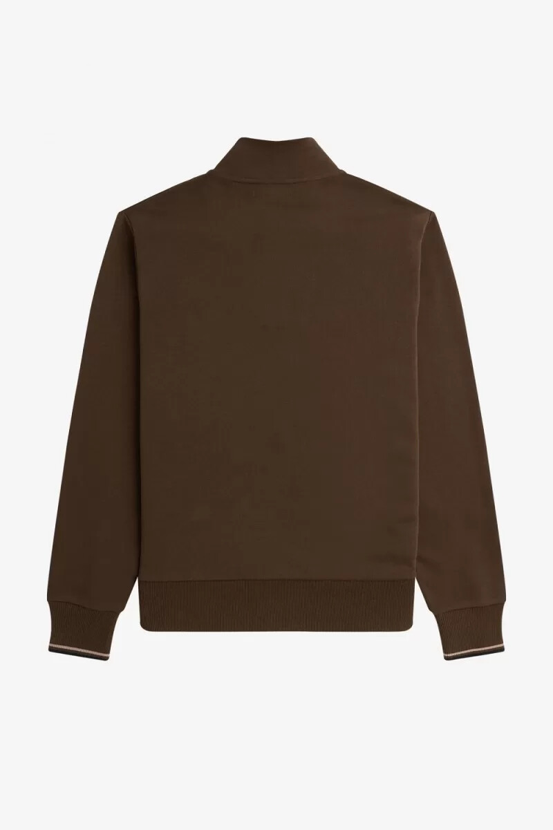 fred perry herrtröjor med halv dragkedja burnt tobacco