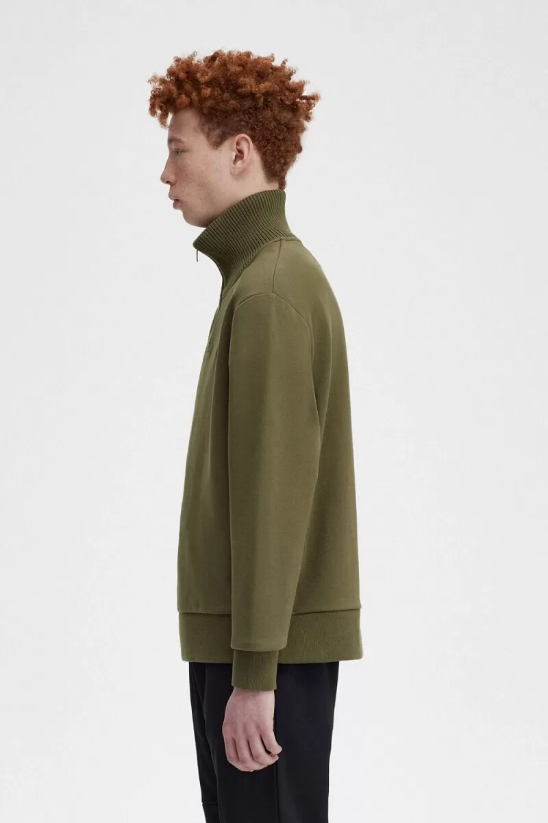 fred perry stickad trim dragkedja herrtröjor uniform grön