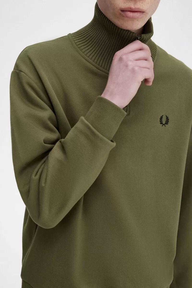 fred perry stickad trim dragkedja herrtröjor uniform grön