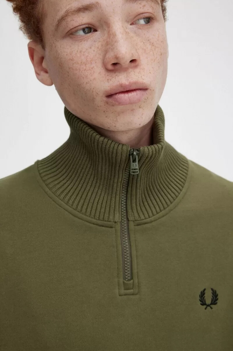 fred perry stickad trim dragkedja herrtröjor uniform grön