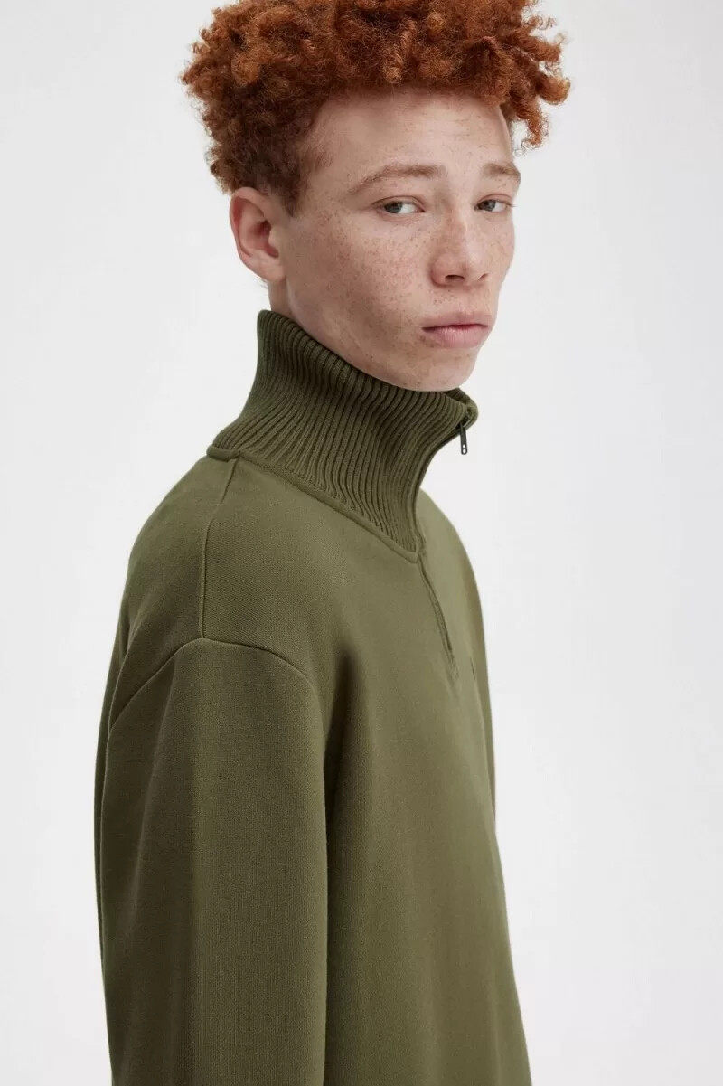 fred perry stickad trim dragkedja herrtröjor uniform grön