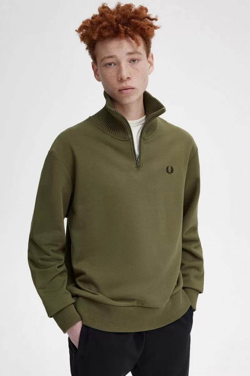 fred perry stickad trim dragkedja herrtröjor uniform grön