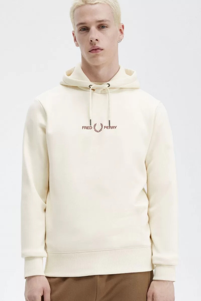 fred perry broderad huvtröja herr beige