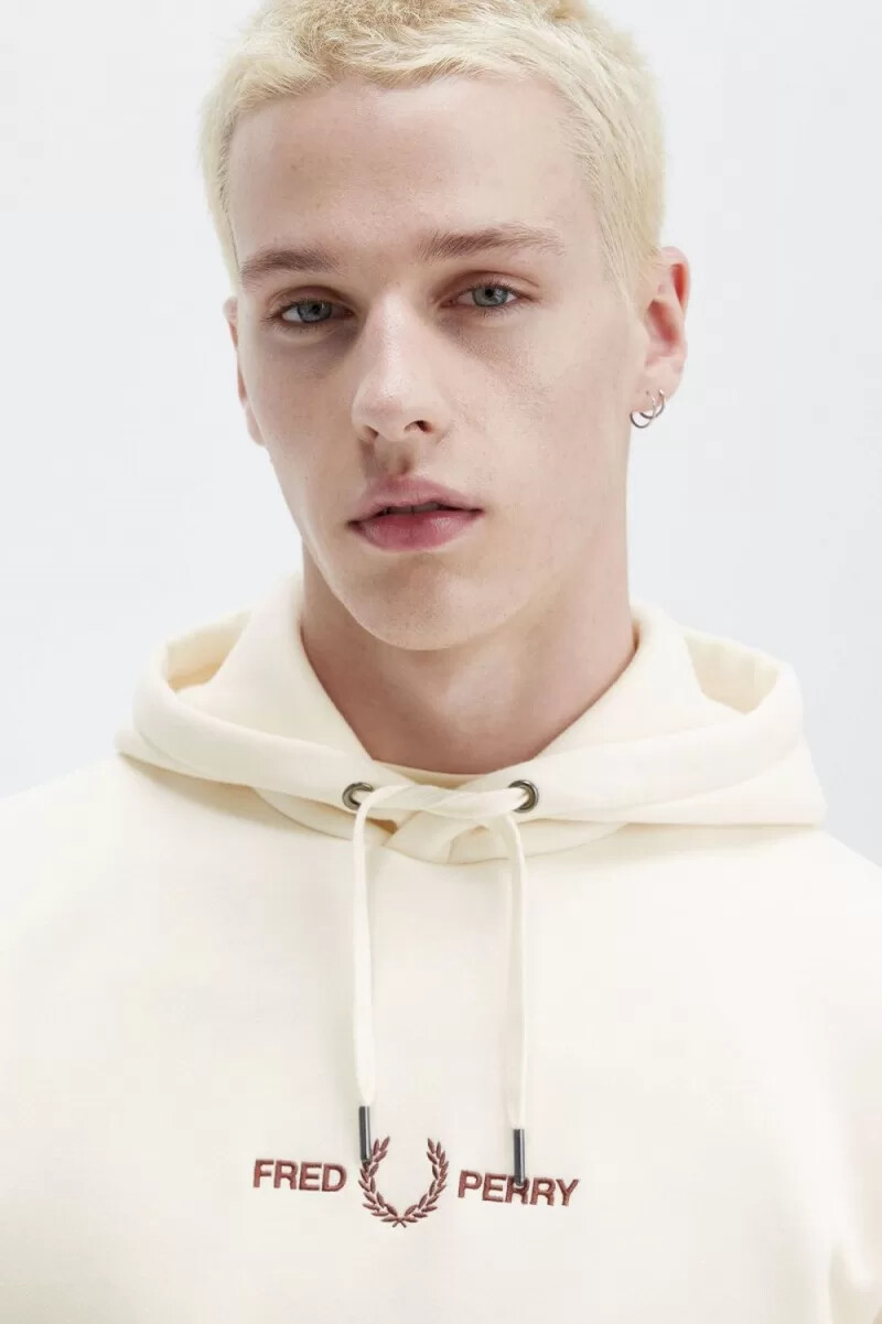fred perry broderad huvtröja herr beige