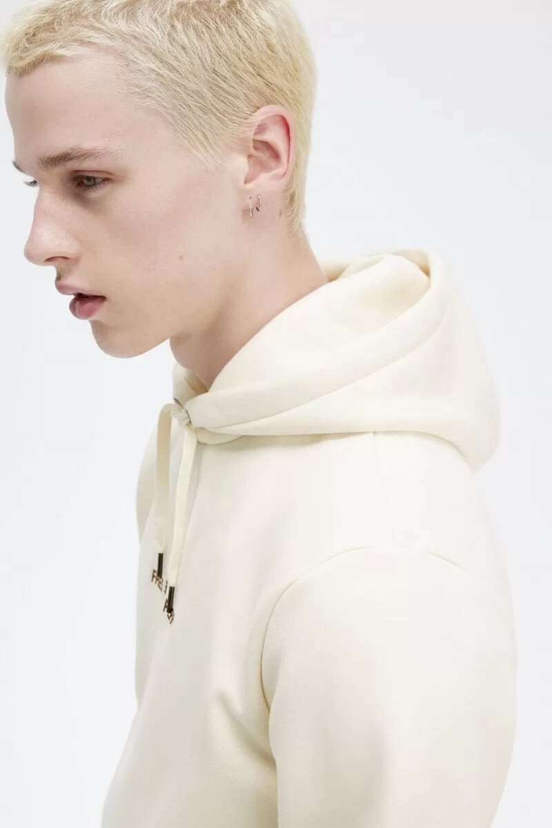 fred perry broderad huvtröja herr beige