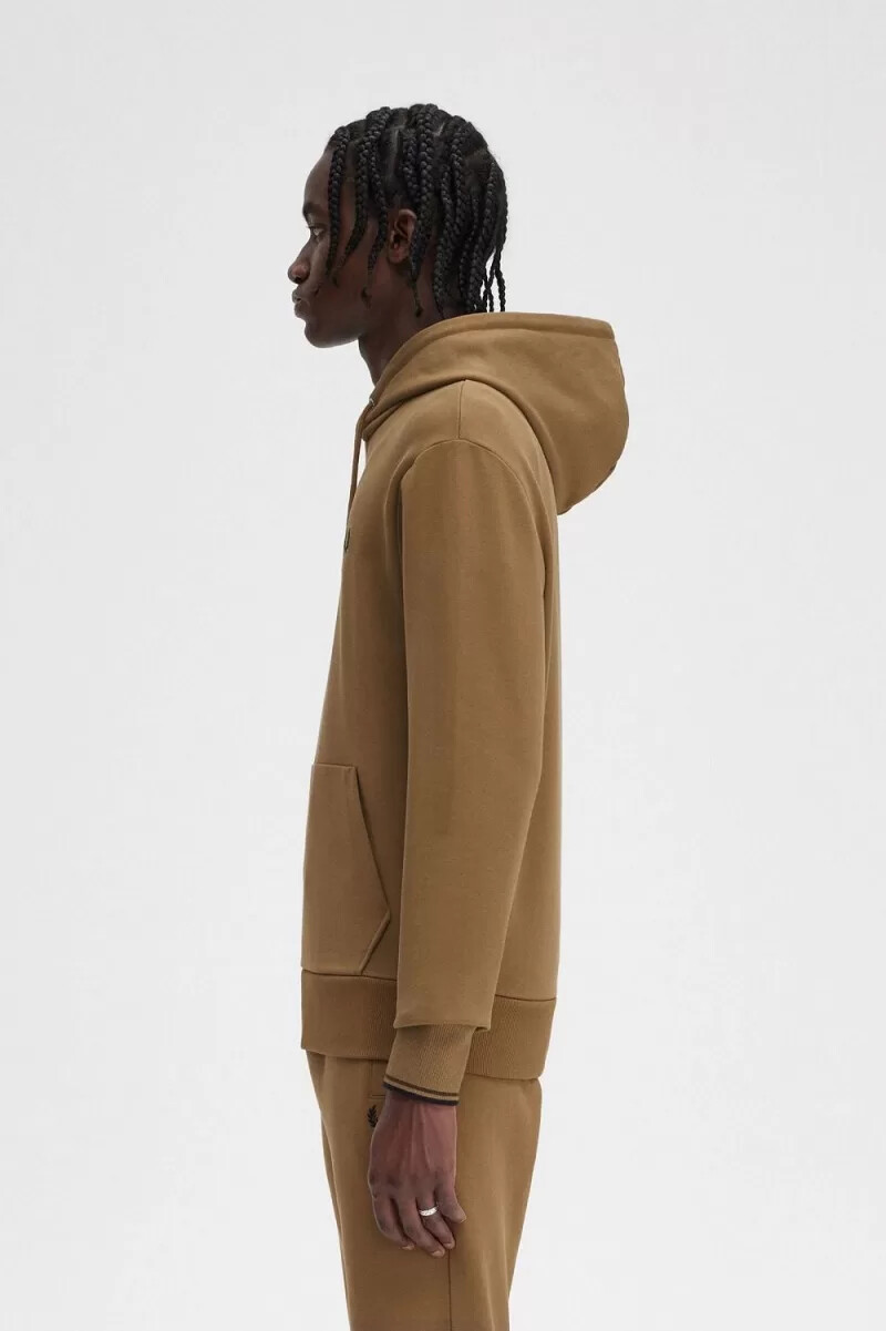 fred perry tipped hooded herrtröjor brun bränd tobak