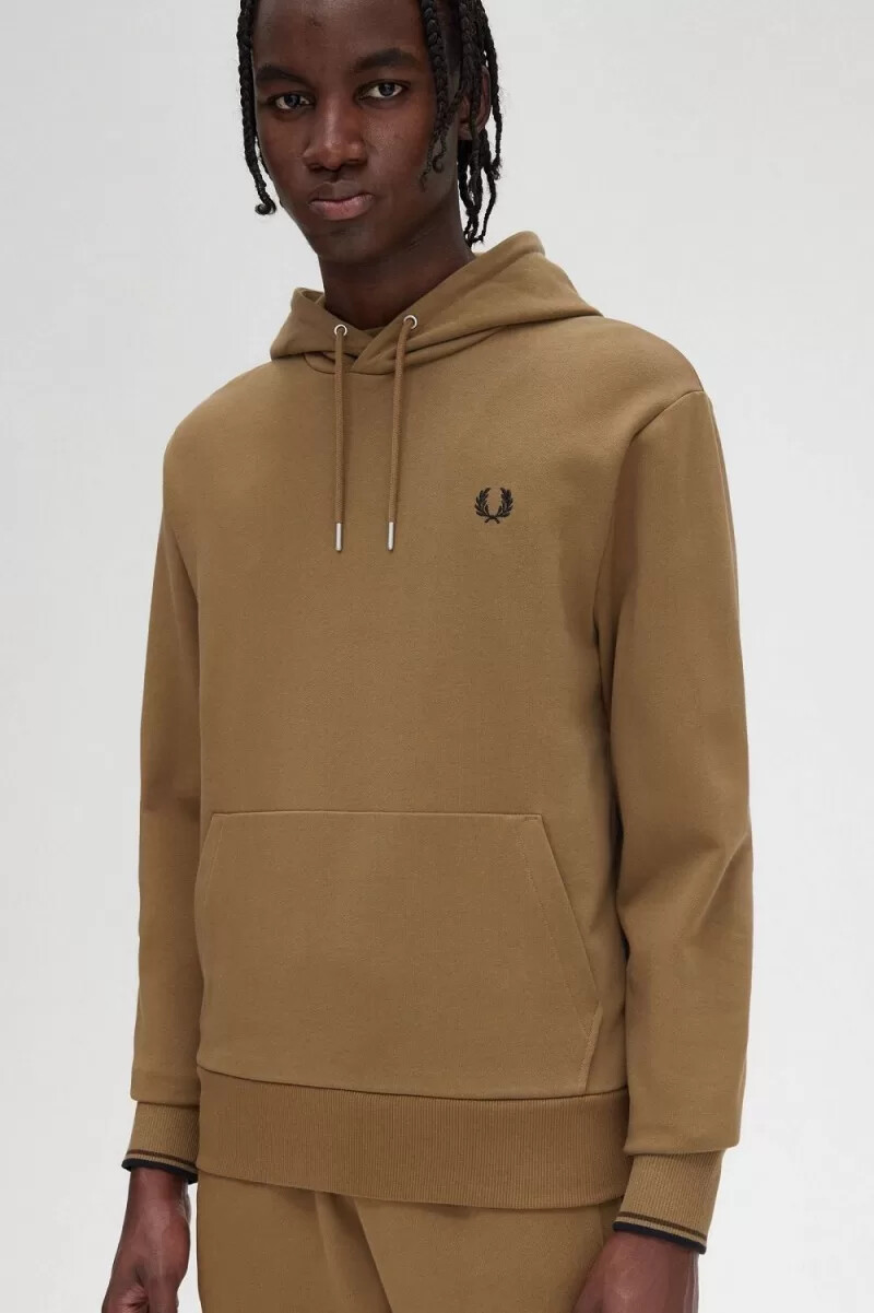 fred perry tipped hooded herrtröjor brun bränd tobak