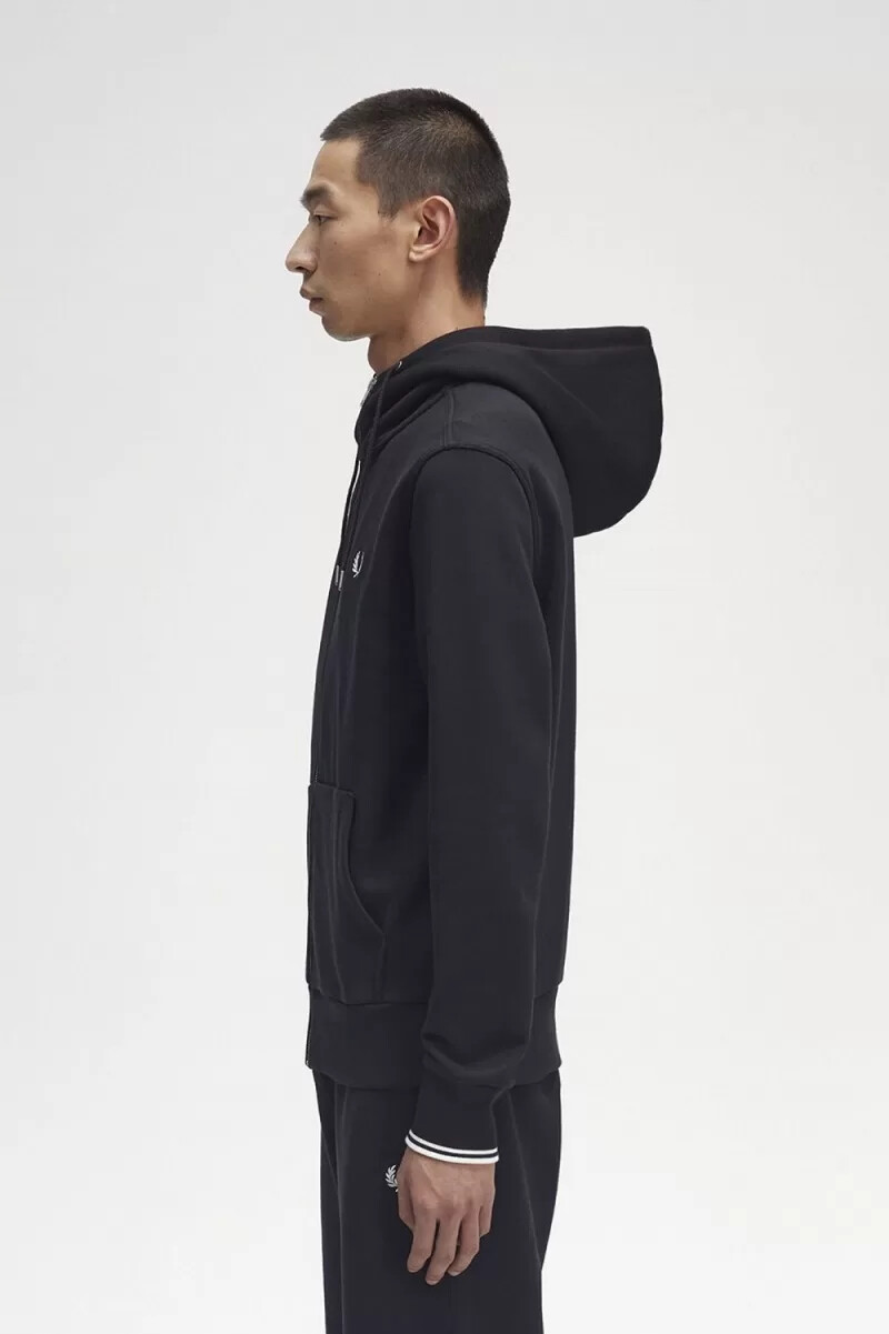 fred perry hooded zip through herrtröjor svarta