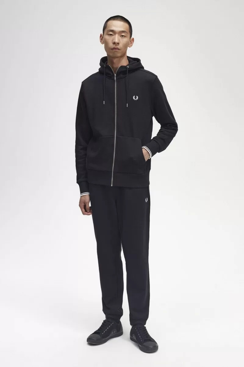 fred perry hooded zip through herrtröjor svarta