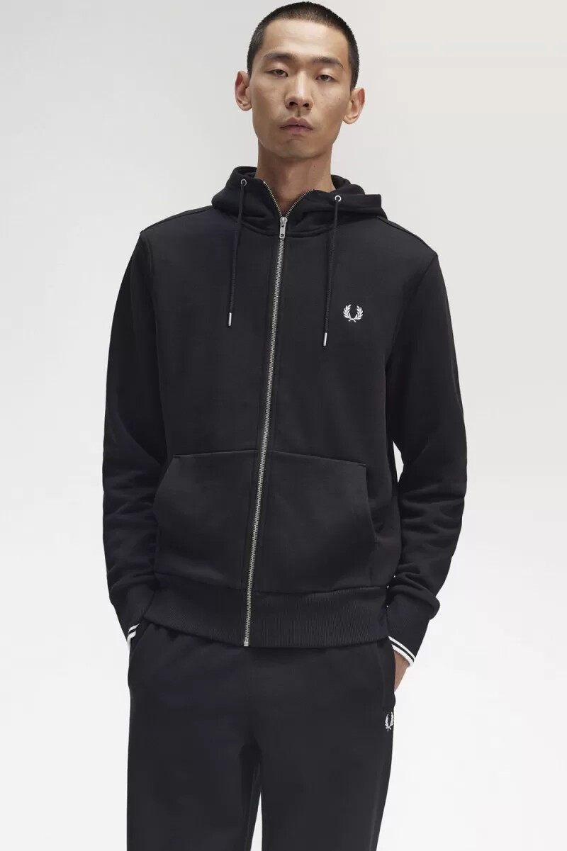 fred perry hooded zip through herrtröjor svarta
