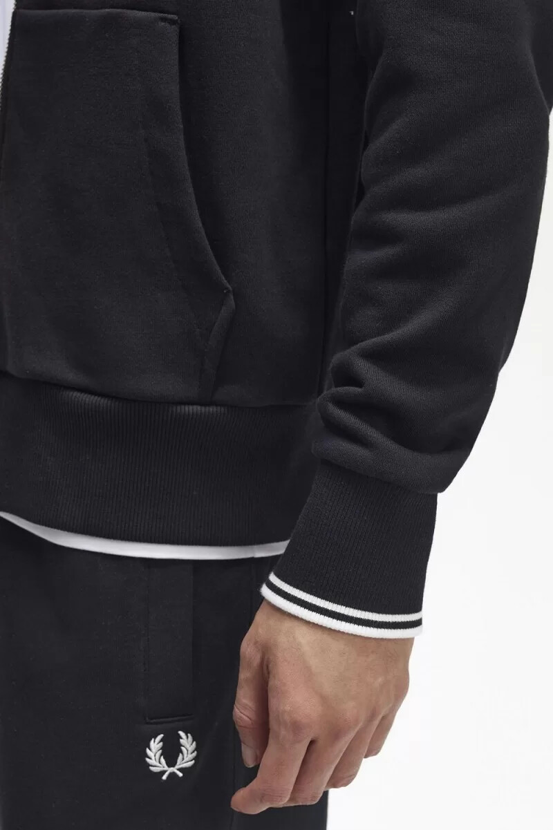 fred perry hooded zip through herrtröjor svarta
