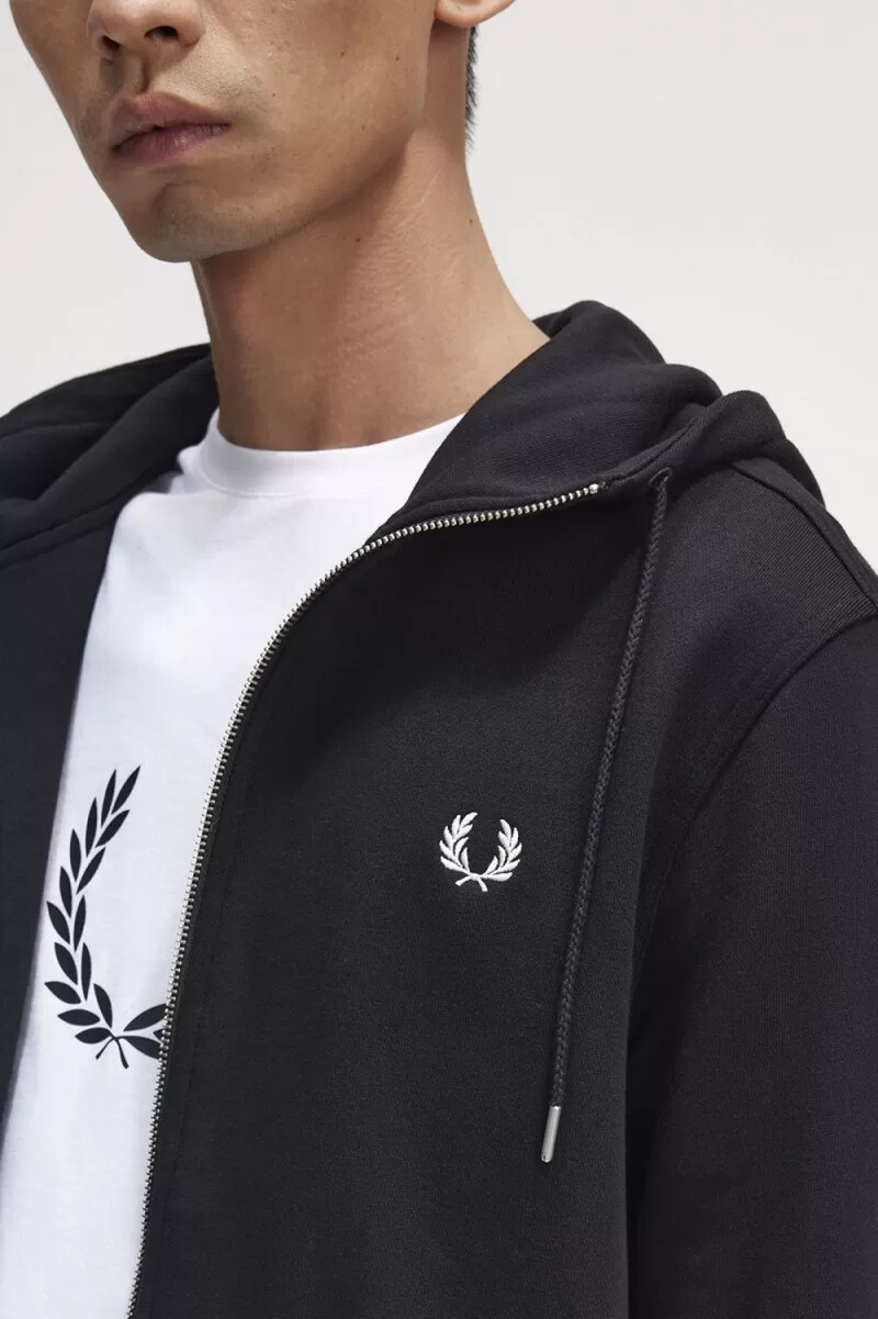 fred perry hooded zip through herrtröjor svarta