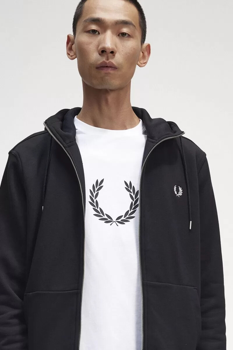 fred perry hooded zip through herrtröjor svarta