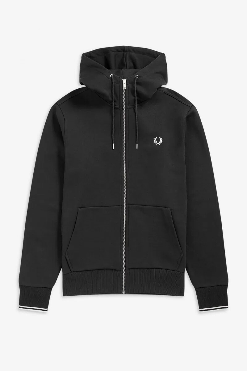 fred perry hooded zip through herrtröjor svarta