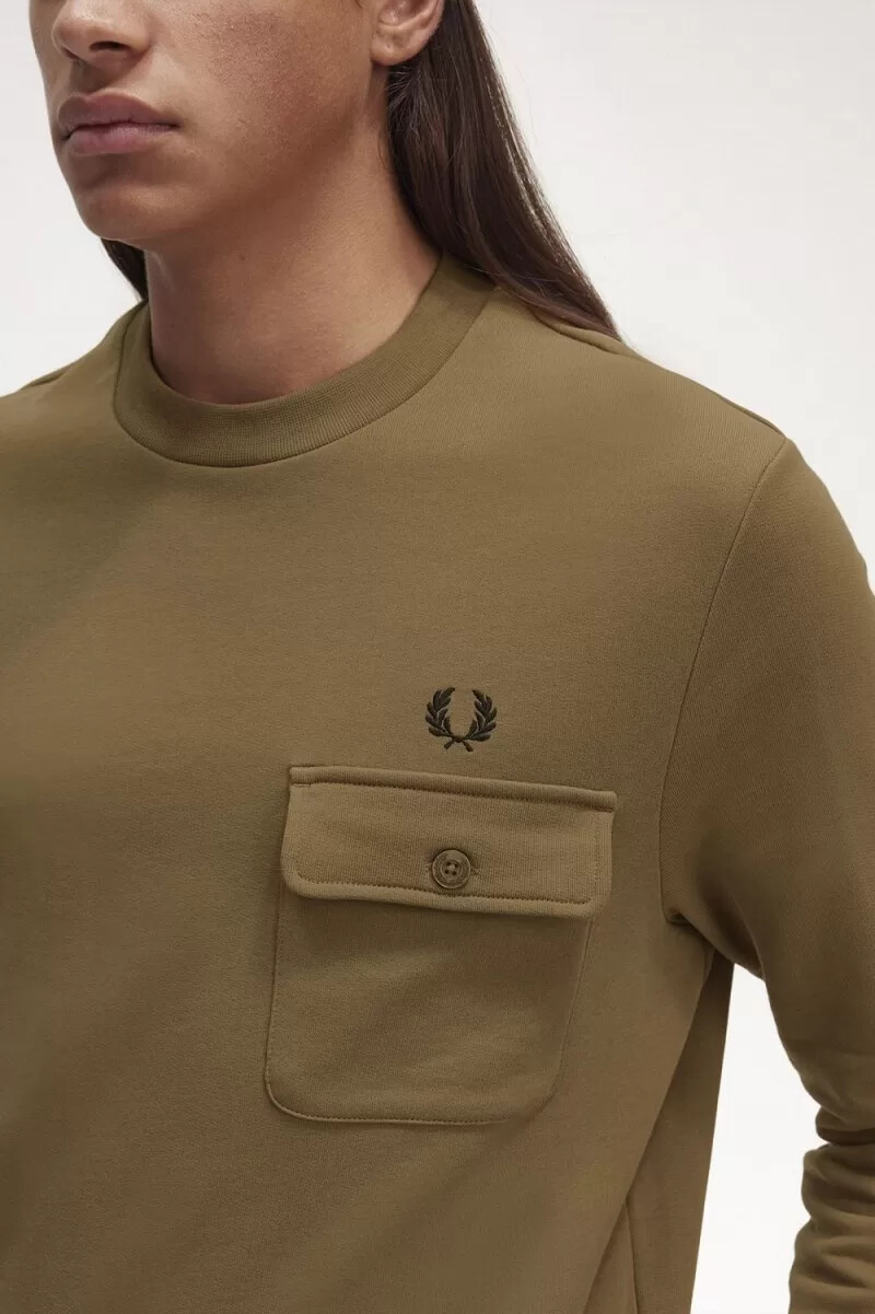 fred perry pocket detalj rund hals herrtröjor bruna