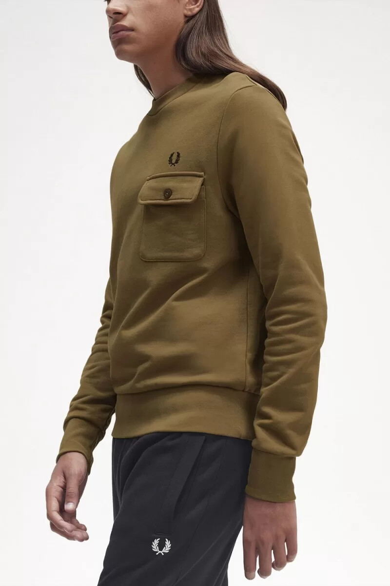 fred perry pocket detalj rund hals herrtröjor bruna