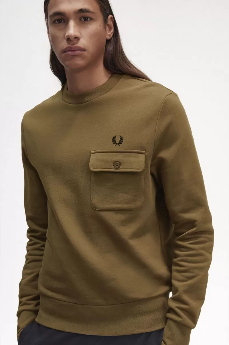 fred perry pocket detalj rund hals herrtröjor bruna