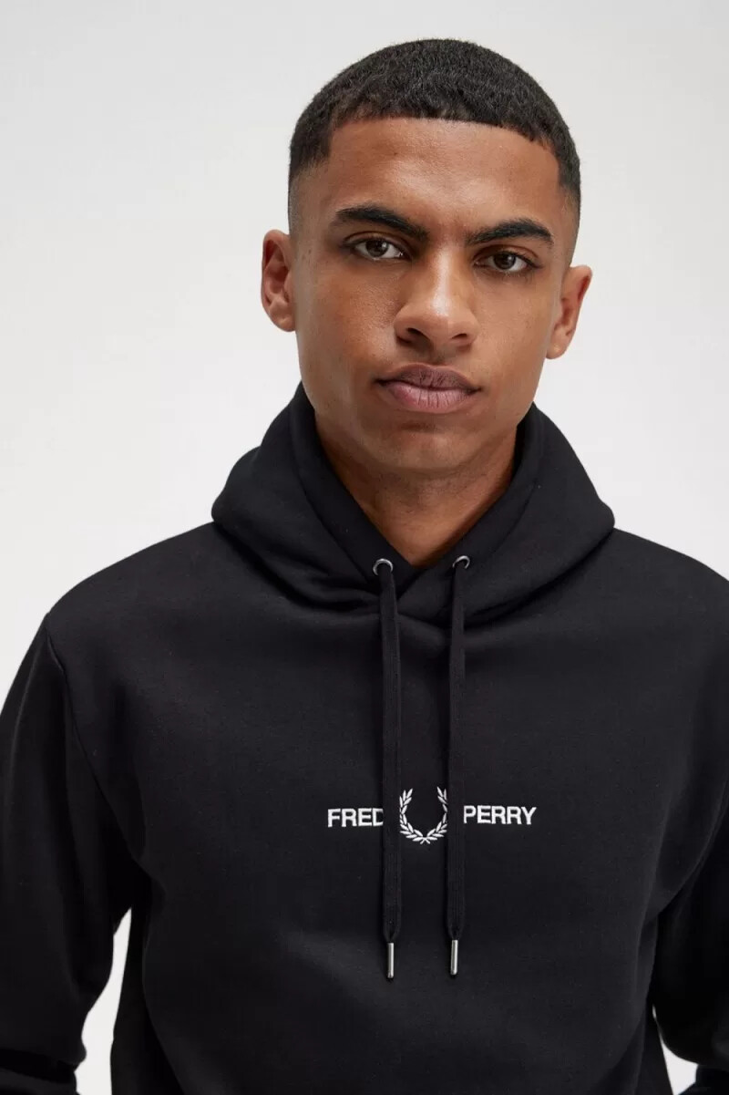 fred perry broderad huvtröja herr svart